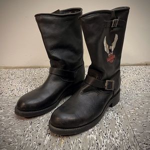 Men’s Harley Davidson Black Leather Motorcycle Biker Boots Moto Buckle